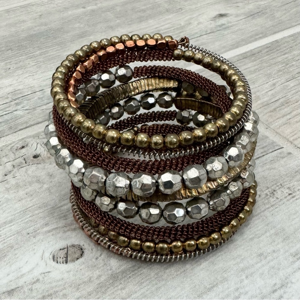Multi Silver Antique Gold Copper Tone Coil Bracelet